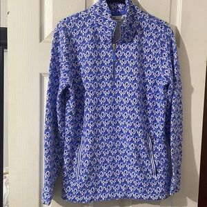 🐳 Women’s Vineyard Vines Blue & White Coastal Print Quarter Zip Pullover S-Small